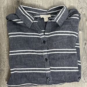 Ann Taylor Loft XL Top Button Up Shirt Gray White Stripe Lightweight Career Work